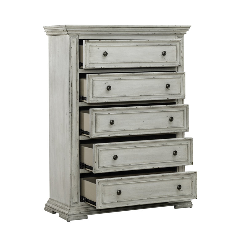 Temple Cloud Panel Bed, Dresser & Mirror, Chest Bedroom Set, King, White