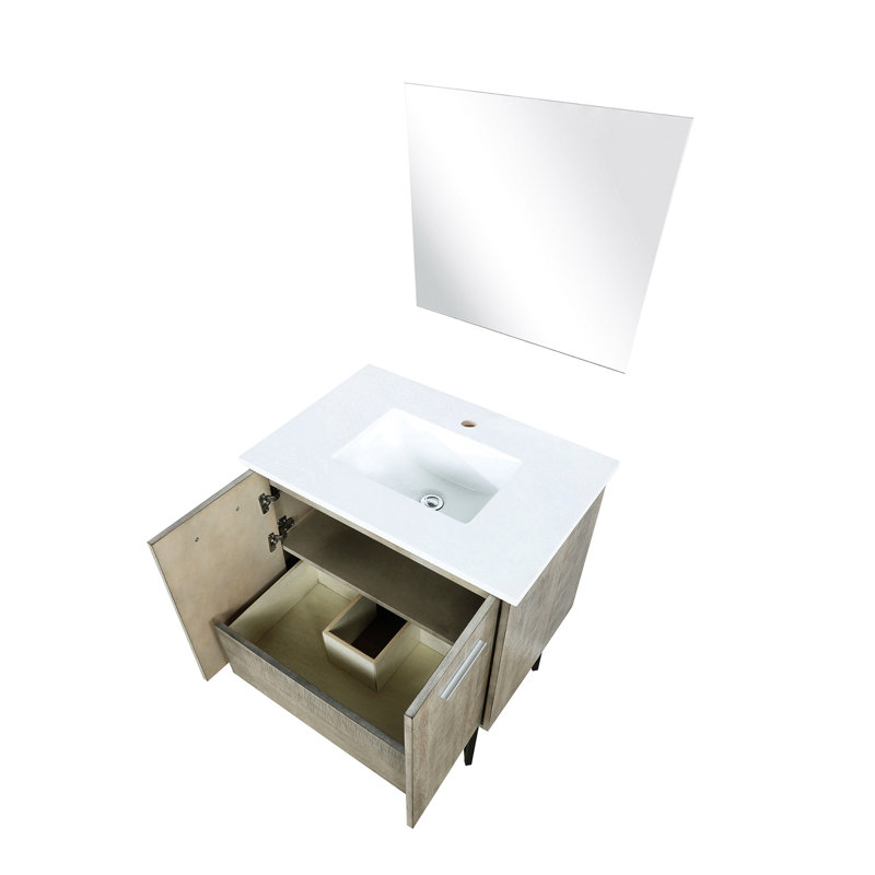Meuble-lavabo rustique de l 30 po x P 20 po avec comptoir en marbre et miroir de 28 po à fermeture en douceur, revêtement anti-égratignures, vaste espace de rangement disponible et traitement de surface, options abondantes