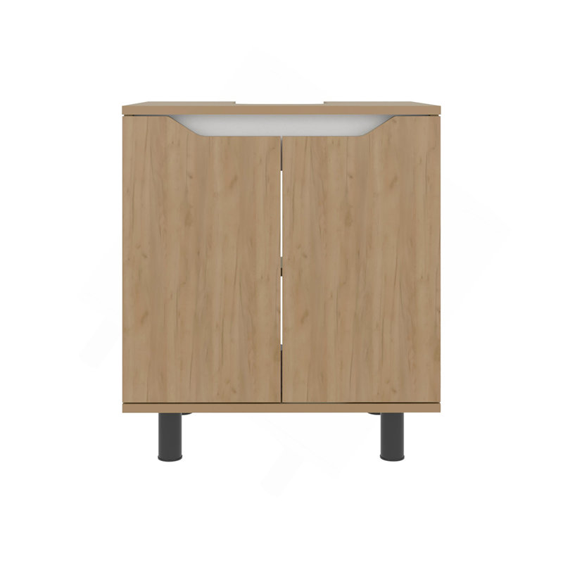 Natural Oak Under Sink Storage Cabinet With Open Shelf, Oak