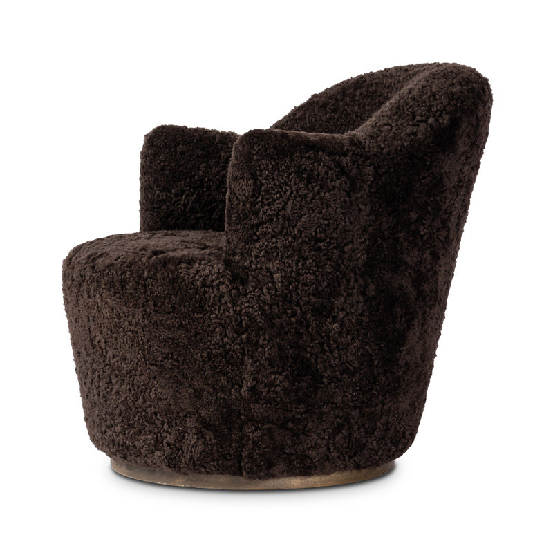 Aurora 26" Wide Swivel Armchair, Cocoa Shearling