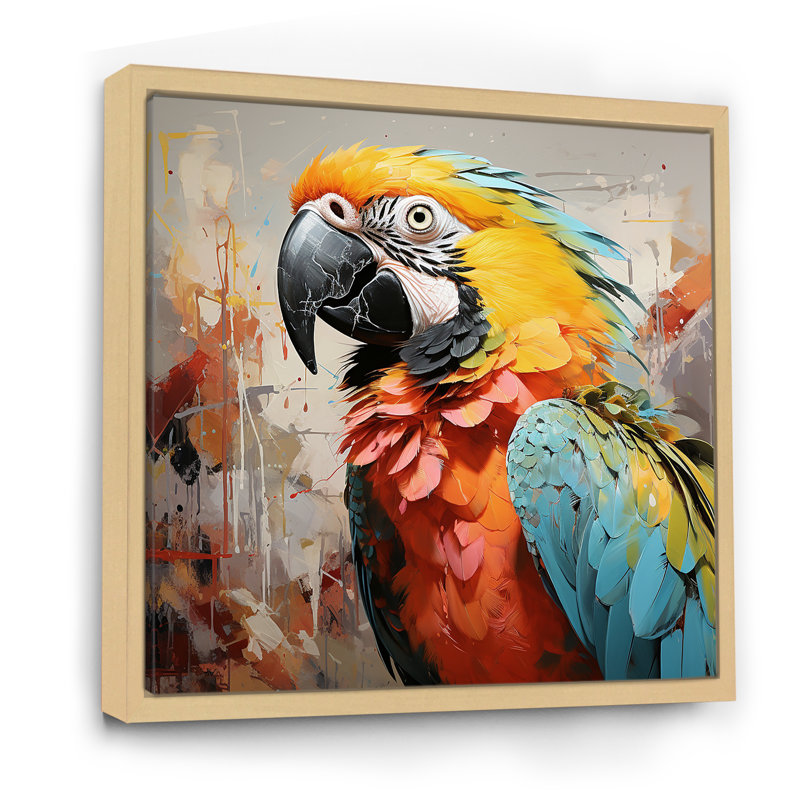 Perroquet jaune tempête tropicale sur toile, Cadre naturel flottant, H 24 po x l 24 po x P 1 po