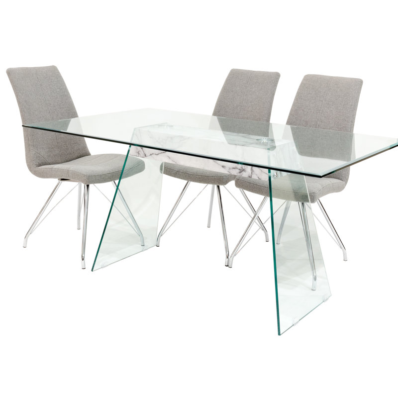 Rollins Glass Dining Set, Light Grey