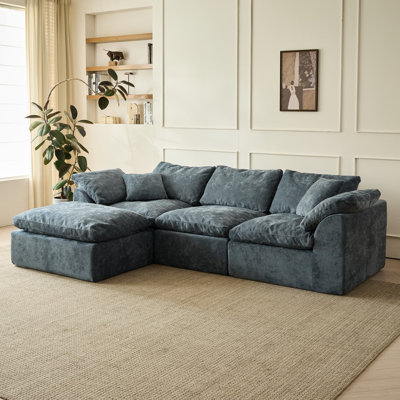 Boneless 109" Modern Cloud Couches For Living Room, Deep Seat Convertible L-shape Boneless Couch With Ottoman, Oversized Comfy 3-seater Couch Chenille Fabric Compressed Sofa Modular Sectional Sofa