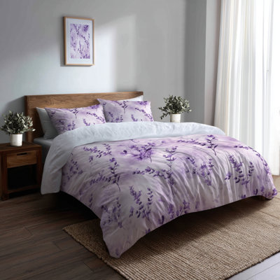 Country Farmhouse Bedding Set 3 Pcs - Floral Lavender Breeze Duvet Cover And Throw Pillow Set