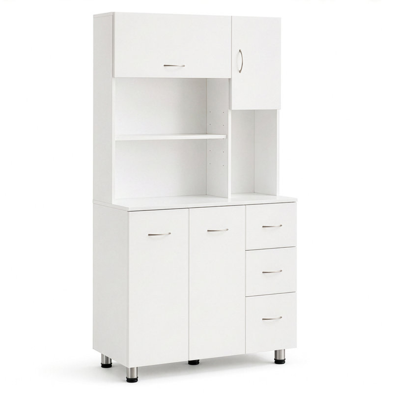 Armoire de cuisine avec portes, tablettes, organisateur de rangement autoportant blanc pour la nourriture, la vaisselle, les appareils électroménagers, la salle à manger, la buanderie, la buanderie
