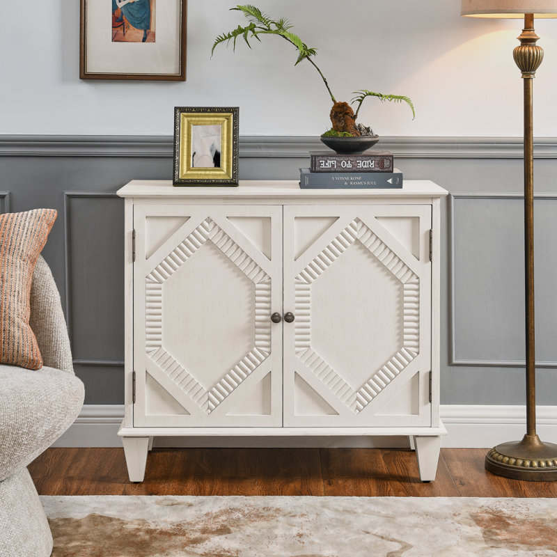 Buffet rétro en bois avec rangement, Blanc antique