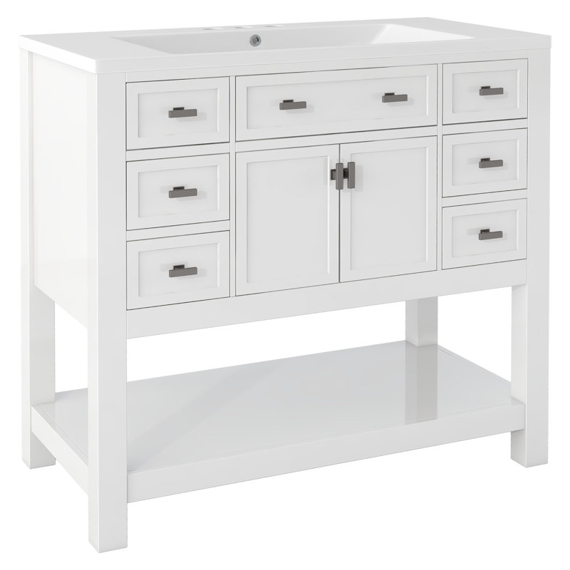 Base de meuble-lavabo simple 36 po Nahama seulement en blanc