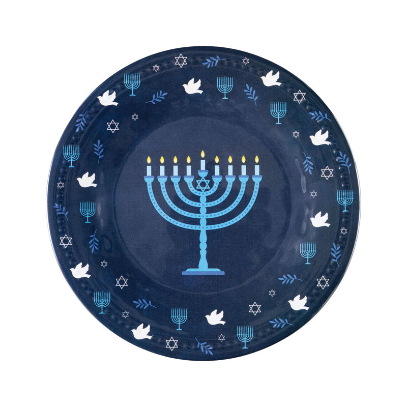 18 Piece Hanukkah Melamine Dinnerware Set Plate and Bowl Set - Service for 6