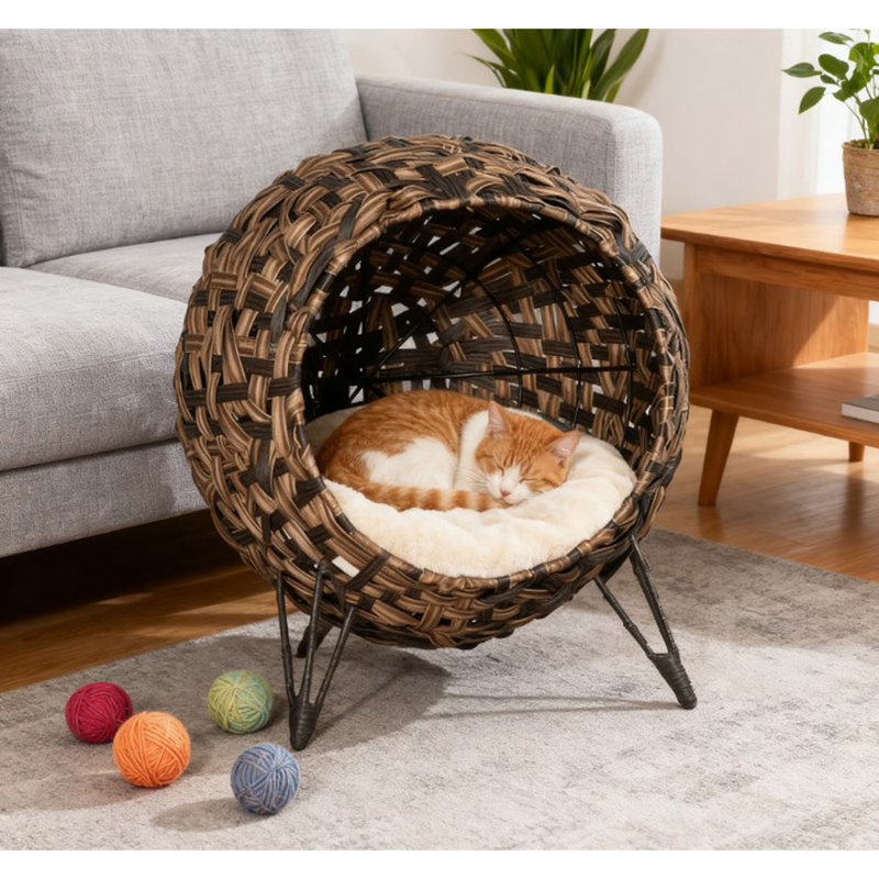 Condo surélevé en forme de feuille de bananier tressé à la main avec coussin moelleux, idéal pour la détente des animaux douillets et ventilés