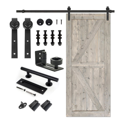 MDF Barn Door Easy Assembly -Solid Slab Covered with Water-Proof PVC Surface with Hardware Kit