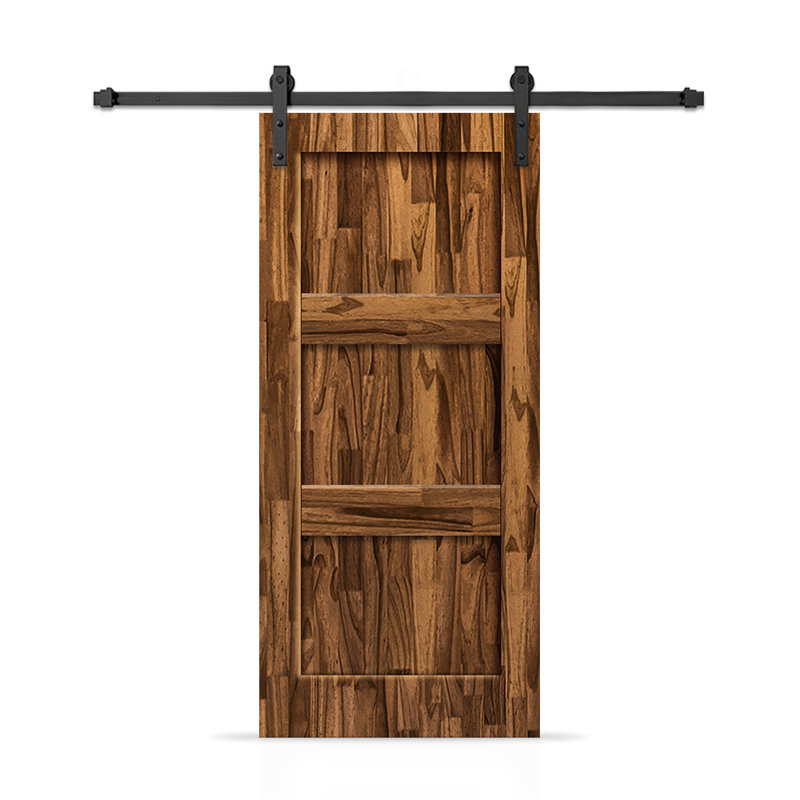 3 Panel Shaker Stained Pine Wood Interior Sliding Barn Door with Hardware Kit, 42" x 84", Walnut