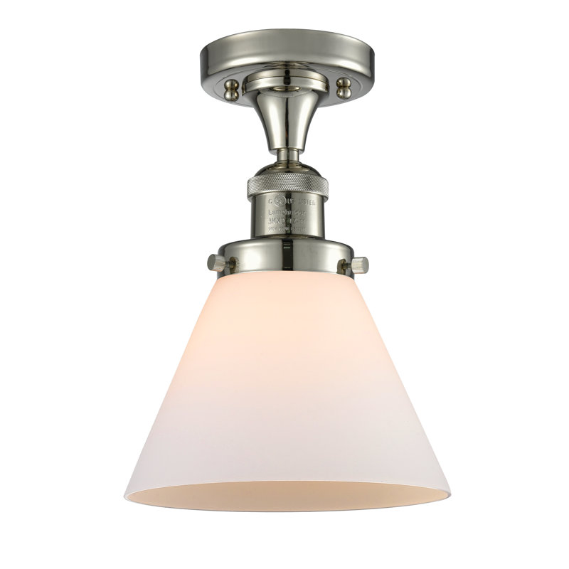 Plafonnier semi-encastré 1 lumière Cone, Nickel poli, Boîtier blanc mat