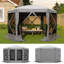 Pavillon de jardin 13 pi. Avec moustiquaire, auvent extérieur à 6 côtés avec toiles à vent, abri hexagonal UPF 50+, gris-130916965