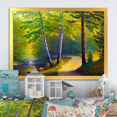 Paysage de forêt sur la rivière Summer III - œuvre d'art traditionnelle sur toile