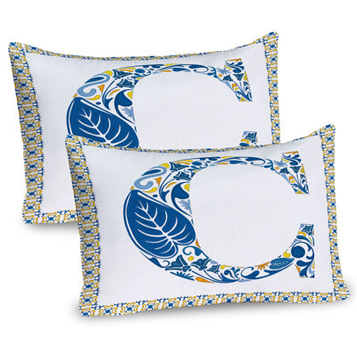 Ambesonne Letter C Pillow Sham 2 Pack Portuguese Culture Art 36""x20"" Blue Yellow Orange -  pil-2_44505_36x20