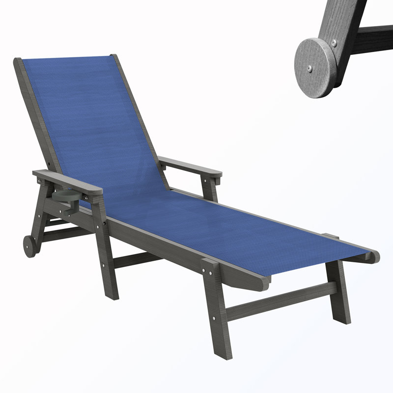 Chaise longue d'extérieur avec roulettes et fauteuil inclinable réglable à 5 positions, Navy Blue