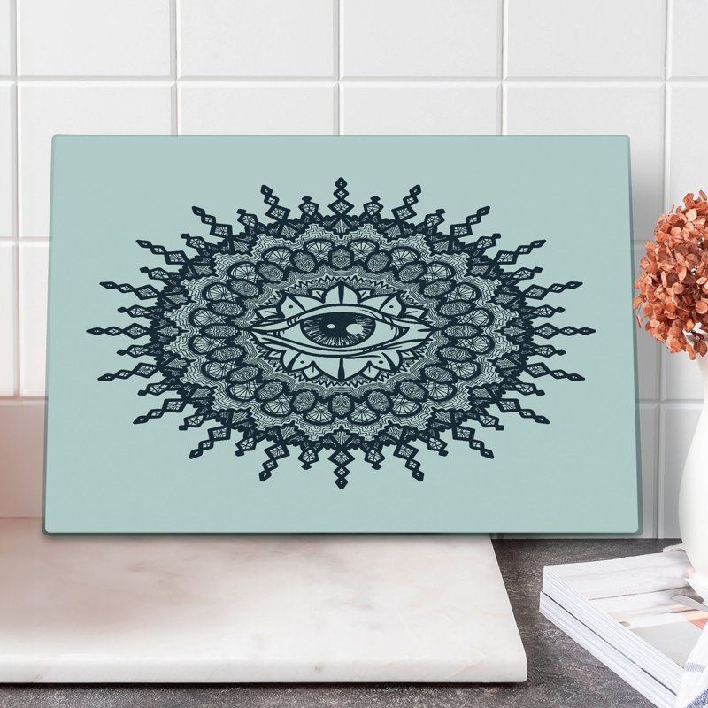 Planche à découper Ambesonne style bohémien traditionnel de grande taille, art mandala blanc et gris