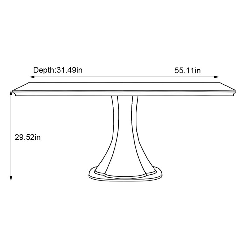 Simple rectangular dining table, 29.52"H x 55.11"L x 31.49"W