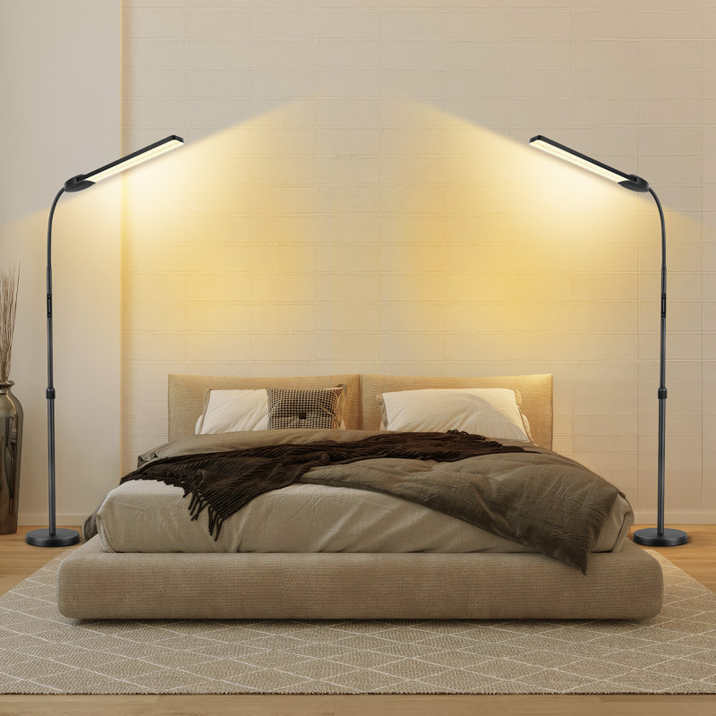 68.5" LED Dimmable Standing Lamp with Double Head,18W Super Bright LED Floor Lamp with Remote, Black