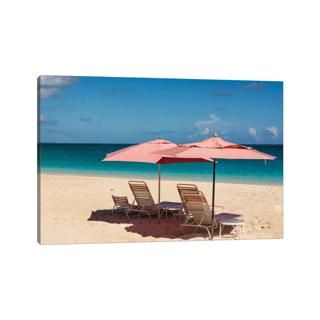 Beach Umbrellas On Grace Bay Beach I, Providenciales, Turks And Caicos Islands, Caribbean by Michael DeFreitas - Wrapped Canvas Print