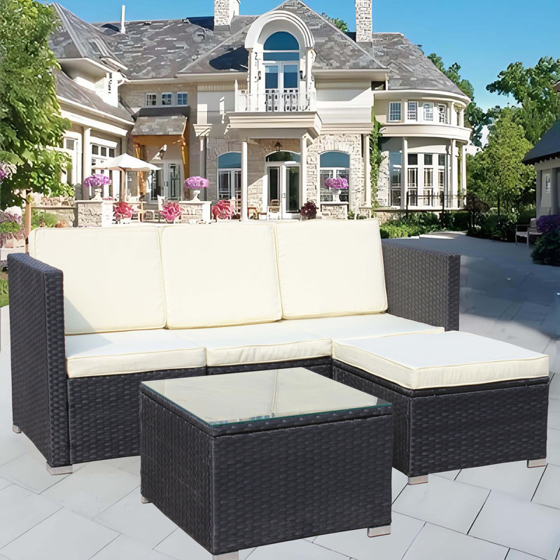 Ensemble de canapé d'extérieur en rotin de 5 pièces avec table basse, ensemble de mobilier de patio et canapé d'extérieur (coussin beige)
