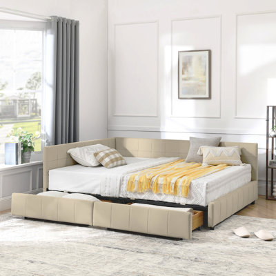 Cadre de lit double capitonné avec rangement pleine grandeur, cadre de canapé-lit avec dossier et accoudoirs confortables, lit double pour chambre à coucher, salon, velours (80,5 po x 59 po x 29,5 po)
