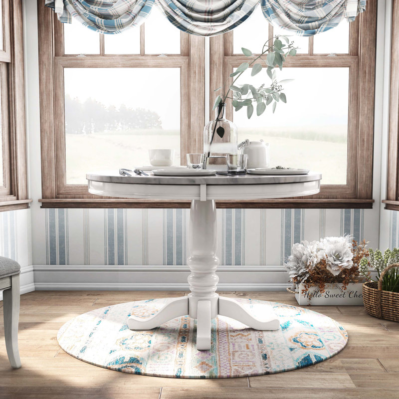 Jorgenson Round Faux Marble Top Dining Table, White