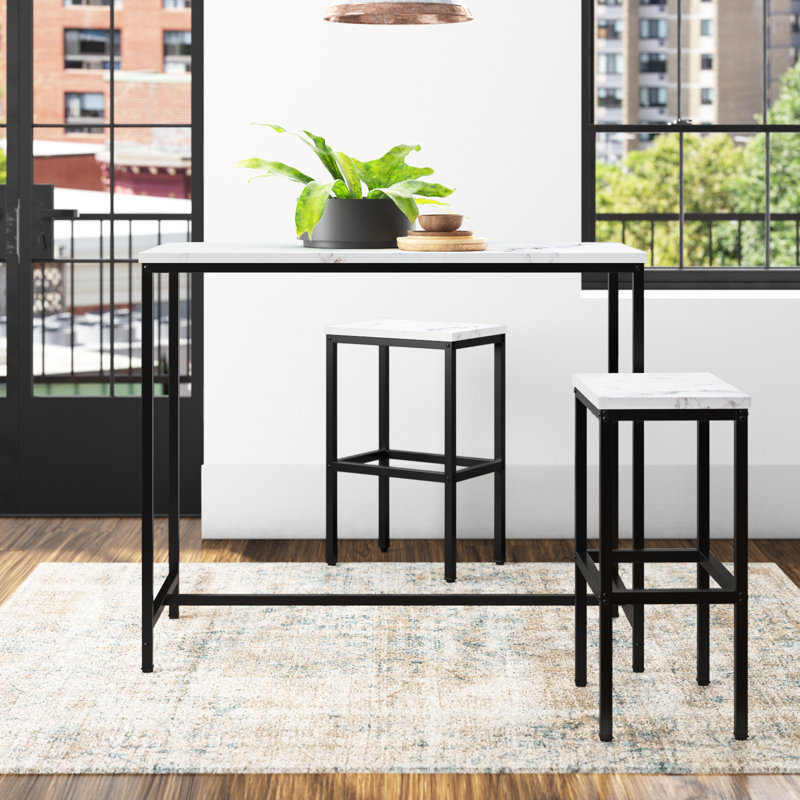 Reitz Wood and Metal 3-Piece Dining Set, White, White/Black