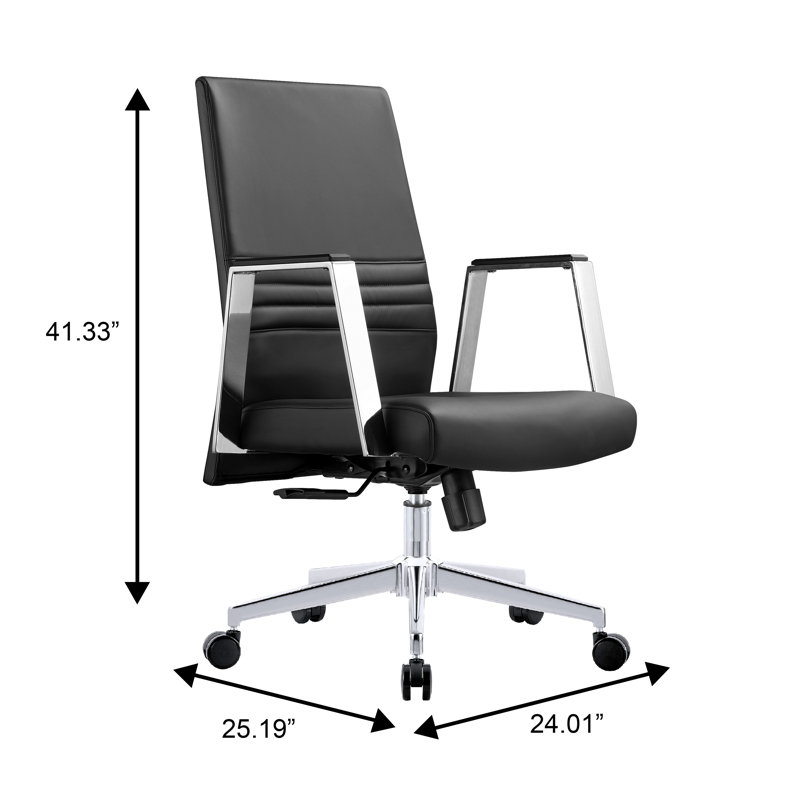 Fauteuil de bureau rembourré en cuir Waide, Noir