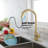 Touch Kitchen Faucet With Pull Down In Brushed Gold, Stainless Steel Material, High - Arc Nozzle Rotating 360, Single Lever For Easy Water Control, Corrosion Surface, Smooth Flow Aerators Operated-666684041