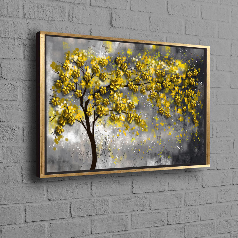 Impression sur toile botanique polyvalente sur le thème d'un arbre jaune, H 12 po x l 16 po, Doré