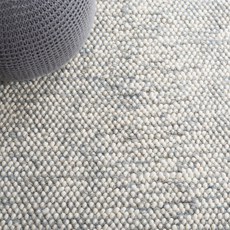 Tapis gris / ivoire à motif géométrique fabriqué à la main Almus, Rond 6 pi