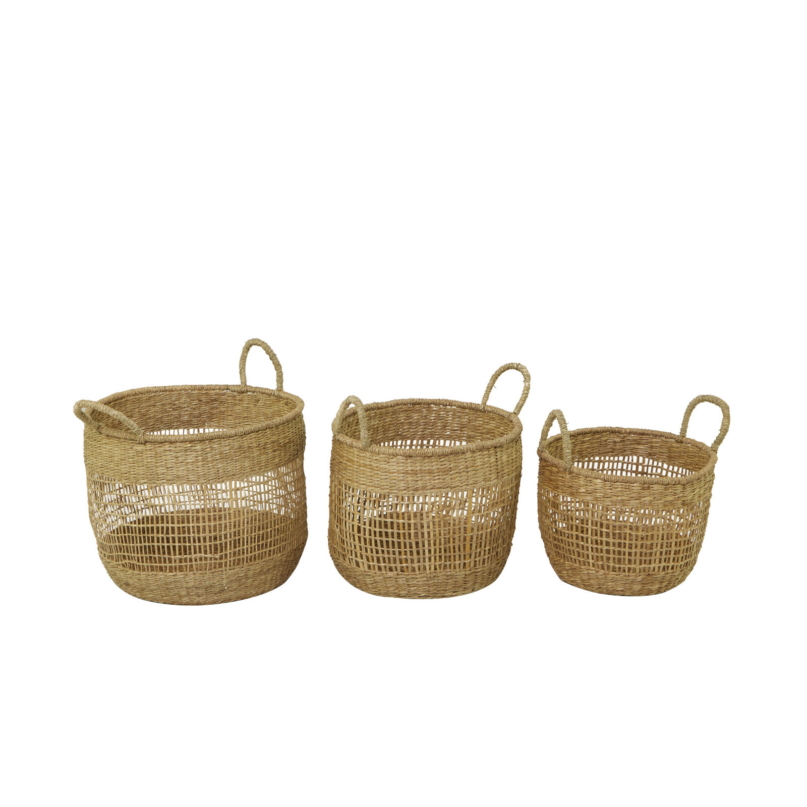 Handmade Seagrass Basket With Handles - Set of 3