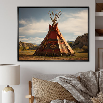 Coral Native Tipi Shadows Of Heritage - Native American Wall Art Living Room