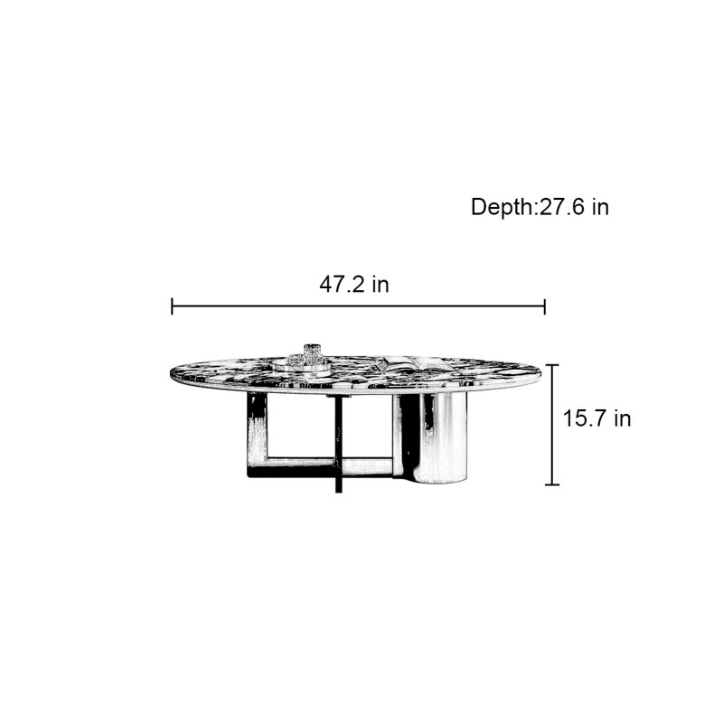 Table basse de luxe ovale en marbre clair, H 15,7 po x L 47,2 po x l 27,6 po