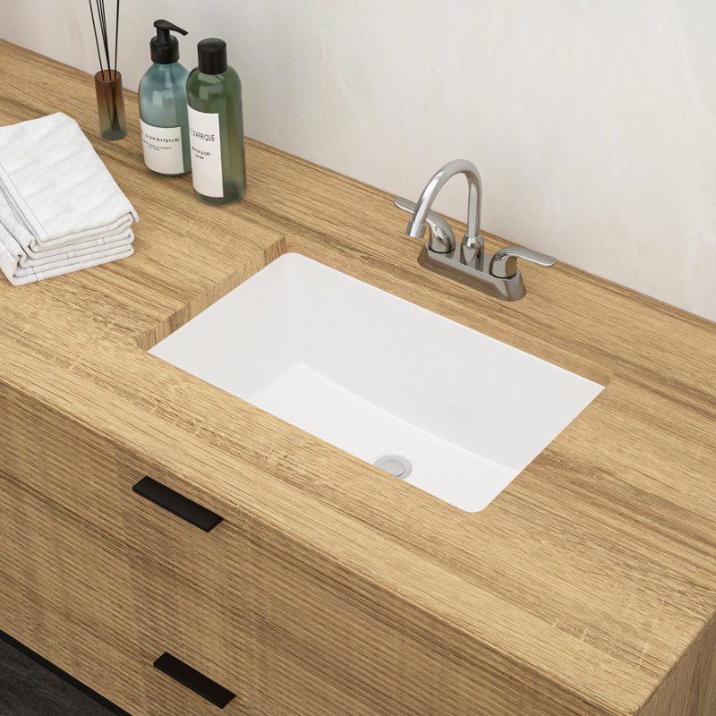 21"X13" White Ceramic Rectangular Undermount Bathroom Sink With Overflow