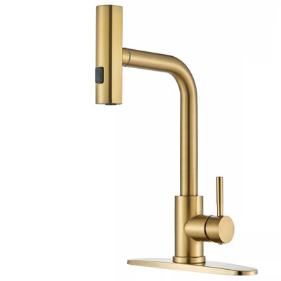 Brushed Nickel Kitchen Faucet Sink with Pull Out Sprayer 3 Spray Mode Single/3 Holes Mixer Tap
