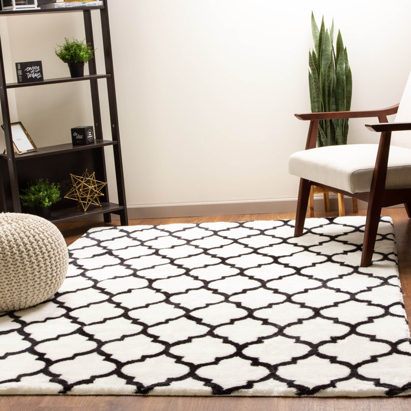 Tapis blanc / noir à poils longs Phares, Rectangle 3 pi 11 po x 6 pi