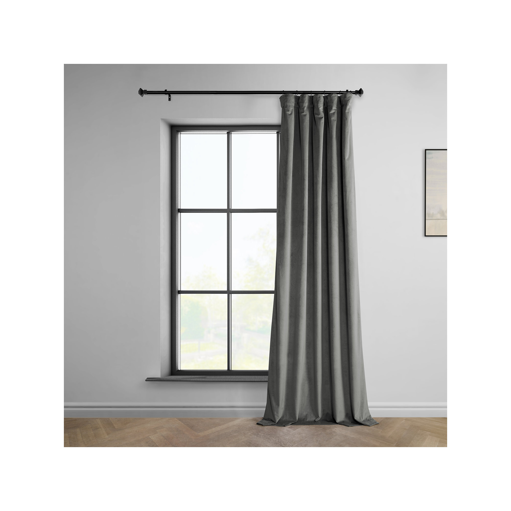 Loria Plush Velvet 100% Blackout Curtains For Bedroom, Living Room - Single Panel, 50" W x 108" L, Nightlife Gray