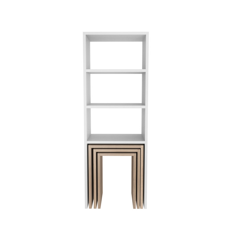 Melo 120 cm Modern Bookcase with 3-Piece Nesting Table Set, Cordoba