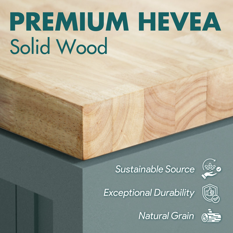 Comptoir en bois massif Biserka Hevea, H 1,5 po x l 60 po x P 25 po