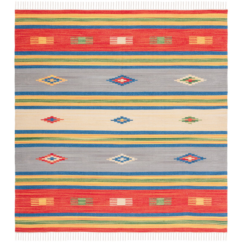Barhorst Hand Woven Cotton Southwestern Rug, Square 6'
