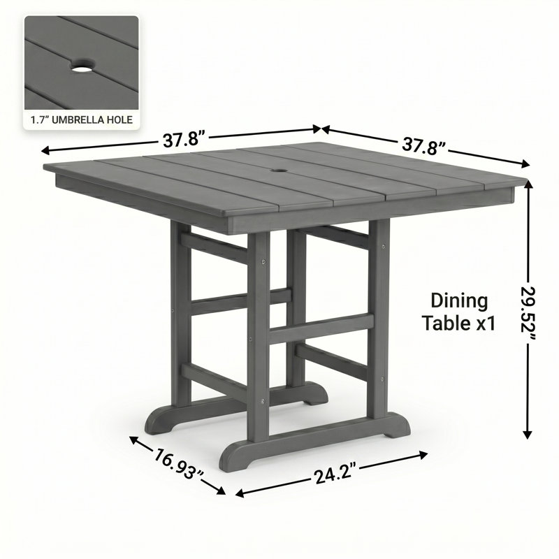Table de patio carrée pour 4 personnes, Gris