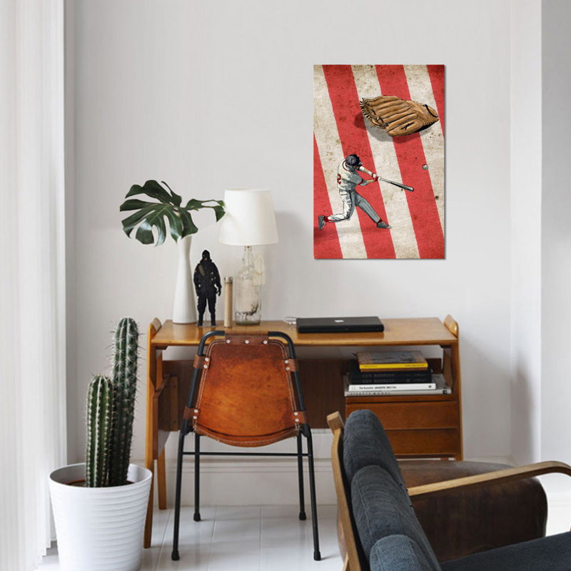 « baseball ii »-impression sur toile tendue souvenirs, H 40 po x l 26 po x P 1,5 po, Pas de tapis, Toile tendue