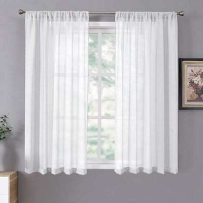 Short Sheer Curtains Linen Textured Bedroom Curtain Sheers Light Filtering Rod Pocket Voile Curtains For Living Roomset Of 2 Panels