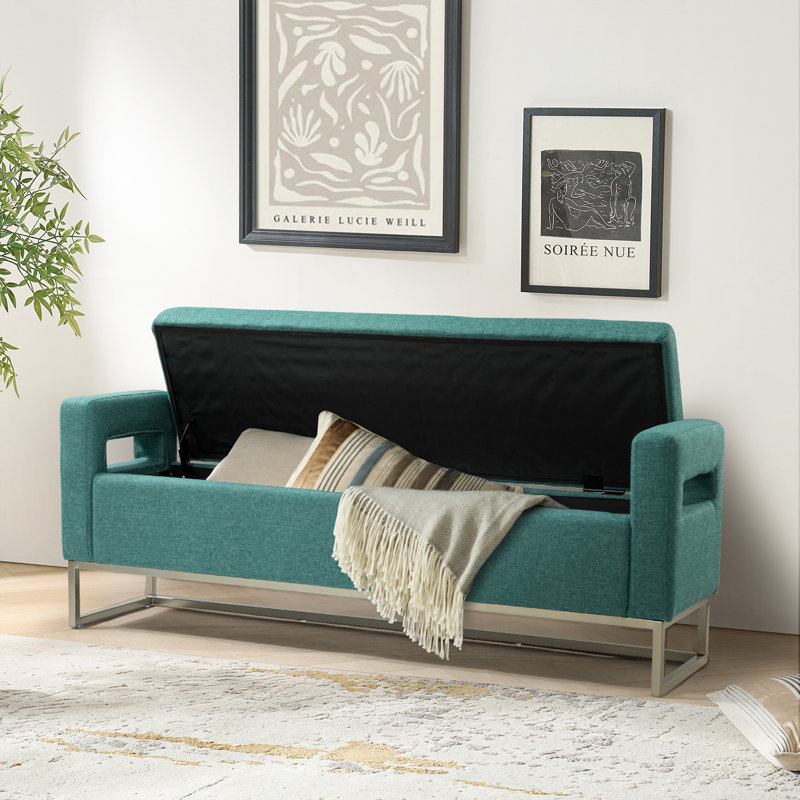Banc de rangement rembourré Anavaeh, Bleu sarcelle