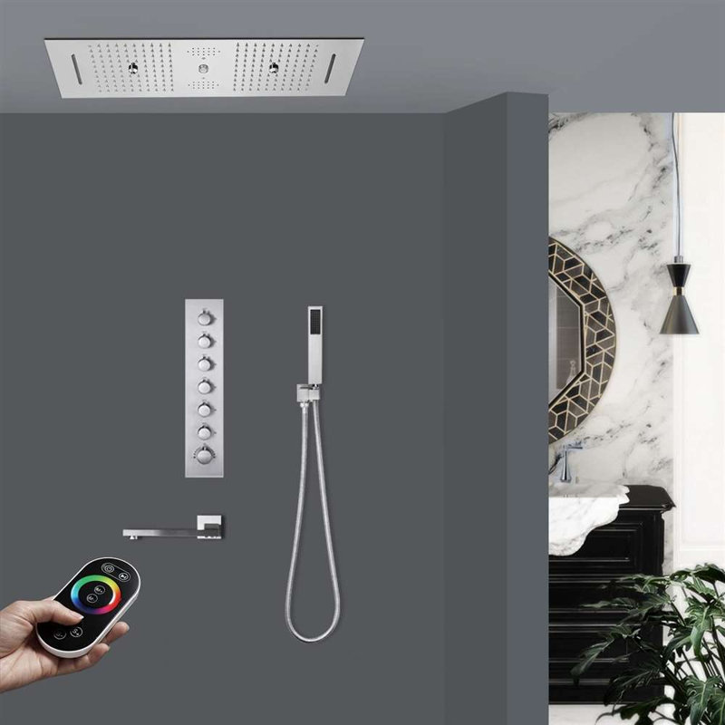 Système de douche musicale encastrable au plafond avec grande douche à pluie encastrée Thermostatic, Chrome