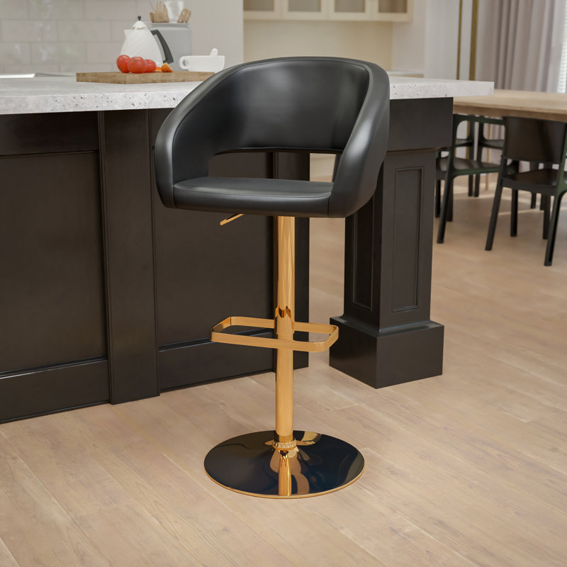Amberlie Modern Upholstered Adjustable-Height Barstool with Footrest by Flash Furniture, 1, Gold, Black