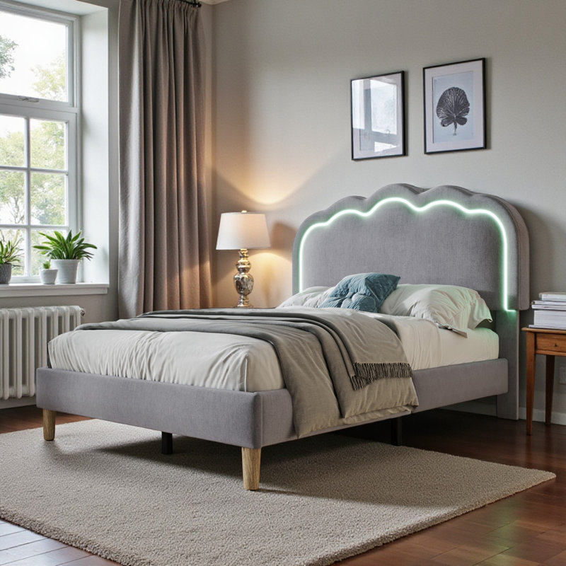 Upholstered Bed, Grey
