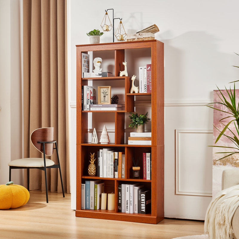 Bibliothèque à combinaison libre avec rangement multi-grille et sangles anti-basculement, Chêne foncé